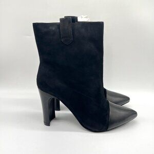 42 Gold Womens Size 9 Kara Black Suede Leather‎ Cap Toe Heeled Ankle Boots Shoes